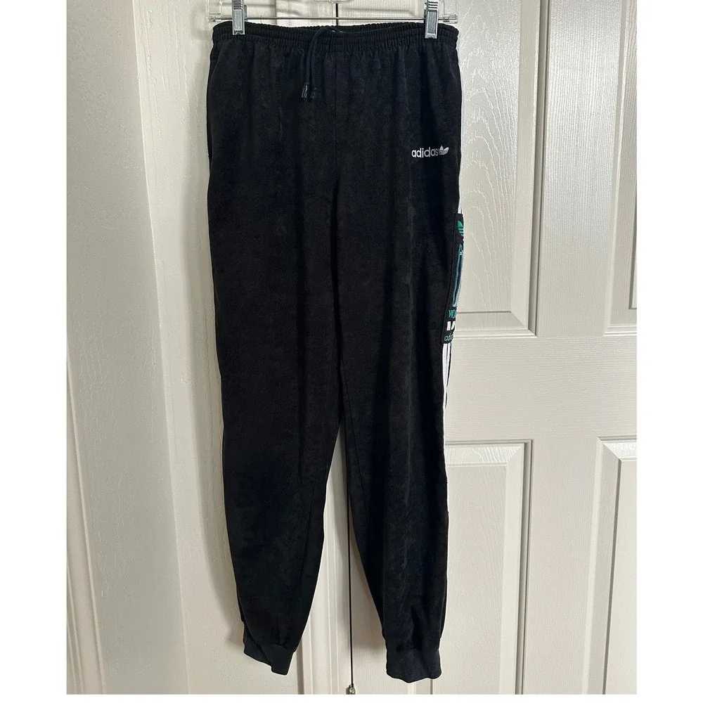 Vintage 90s Adidas Trefoil Triacetate Tracksuit Set Jacket Pants Black Teal‎ M/L